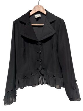 JOSEPH RIBKOFF Feminine Black Chiffon Ruffle Hem Evening Jacket Blazer